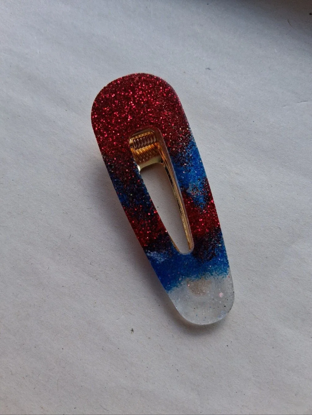 5/$25 Hand Crafted Red, Blue & White Glitter Resin Hair Clip